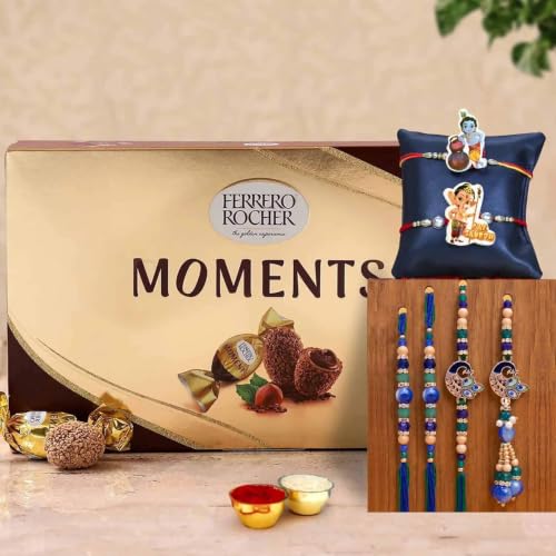 Image of TIED RIBBONS Rakhi for Brother and Bhabhi with Kids Chocolate Gifts Pack - Pack of 6 Premium Rakhi with Chocolates Gift Pack and Roli Chawal - for Rakshabandhan