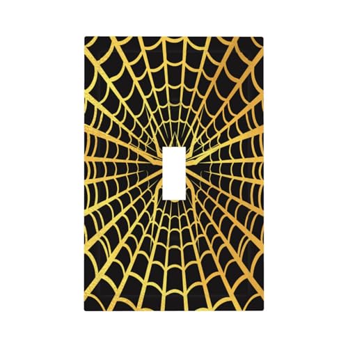 Decorative Switch Plate Covers Black Background with Golden Spiderweb Spider 1 Gang Light Switch Cover Plate Single Toggle Wall Plate Outlet Covers Wall Plate Faceplate for Home Decor