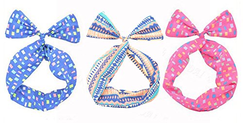 UZZO 3pcs Korean Lovely Style girls Wired Twist Bunny Ear Bowknot hair band head band band hoop accessory tie hairbands headbands With 1Free Keyring