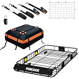Forluck 54 x 34 x 6 Inch Universal 250 LBS Heavy Duty Roof Rack Cargo Carrier with Waterproof Bag, Extension Rooftop Cargo Carrier, Car Top Luggage Holder for SUV, Truck or RV Steel Construction
