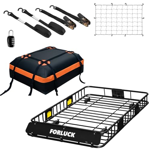 Forluck 54 x 34 x 6 Inch Universal 250 LBS Heavy Duty Roof Rack Cargo Carrier with Waterproof Bag, Extension Rooftop Cargo Carrier, Car Top Luggage Holder for SUV, Truck or RV Steel Construction