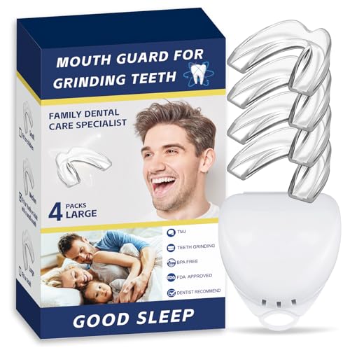 4 Pack Mouth Guards for Teeth Grinding, Large Size, Comfortable Night Guard for Adult Men, Professional Mouth Guards, Effective for Clenching Teeth