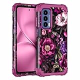 LONTECT for Moto Edge 2021 Case, Moto Edge 5G UW Case Floral Shockproof 3 in 1 Heavy Duty Hybrid Sturdy High Impact Protective Cover Girls Women for Motorola Edge 2021,Magenta