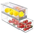 bealy 2 Pack Fridge Organizers and Storage with Pull out Drawer, Stackable Storage Drawer, Clear Refrigerator Organizers, BPA-Free for Freezer Kitchen Cabinet Pantry, 3.14QT