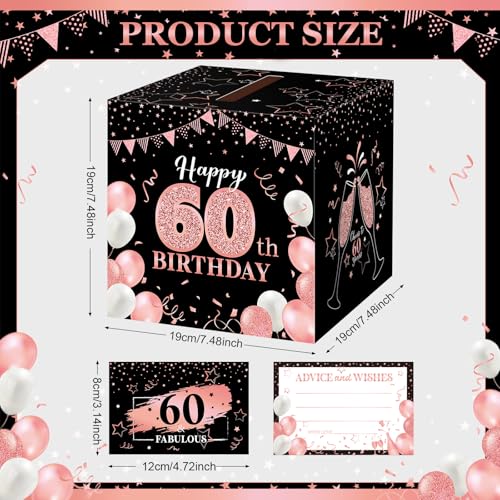 Image of Funrous 60th Birthday Party Message Card Box Cheers to 60 Years Black Rose Gold Advice and Wishes Greeting Card Box for Men Women Birthday Decorations Party Supplies Anniversary Tables Sign Decor