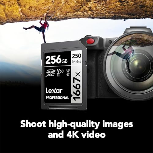 Lexar 256GB Professional 1667x SDXC Memory Card, UHSII, C10, U3, V60, FullHD & 4K Video, Up To