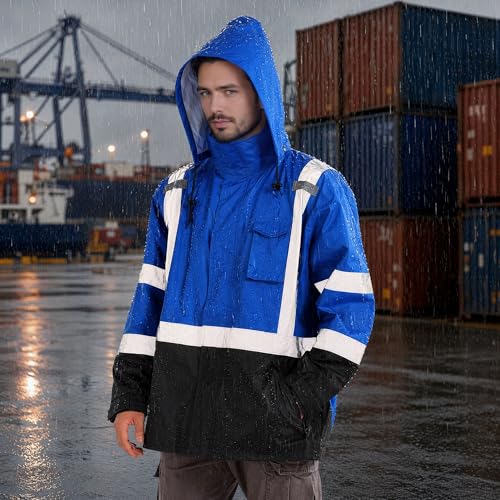 Image of SRsafety High Visibility Rain Gear, Class 3 High Visibility Work Rain Gear for Men, Construction Rain Suits