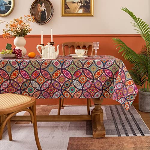 Tischdecke Grün Weihnachten Tischdecke Biertisch HolzstreifenTischdecke Rechteckige 140 x 180 cm Herbst Tischdecke Leinen Waschbar für Weihnachts Party Küche Hochzeit Tischtuch (Bohemien A) Cover