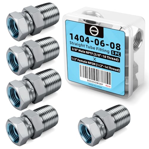 Image of Straight Hydraulic Hose Adapter Fittings, 1404-06-08 3 /8 inch-18 NPT Male Pipe x 1 /2 inch-14 NPSM Female Pipe Swivel Connectors x 5 pack
