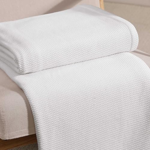 Image of Tommy Hilfiger - King Cotton Blanket, Textured Pique Weave Bedding, Medium Weight Soft Blanket, Anti-Pilling & Fade Resistant, Ideal for Layering, Oeko-TEX Certified (White)