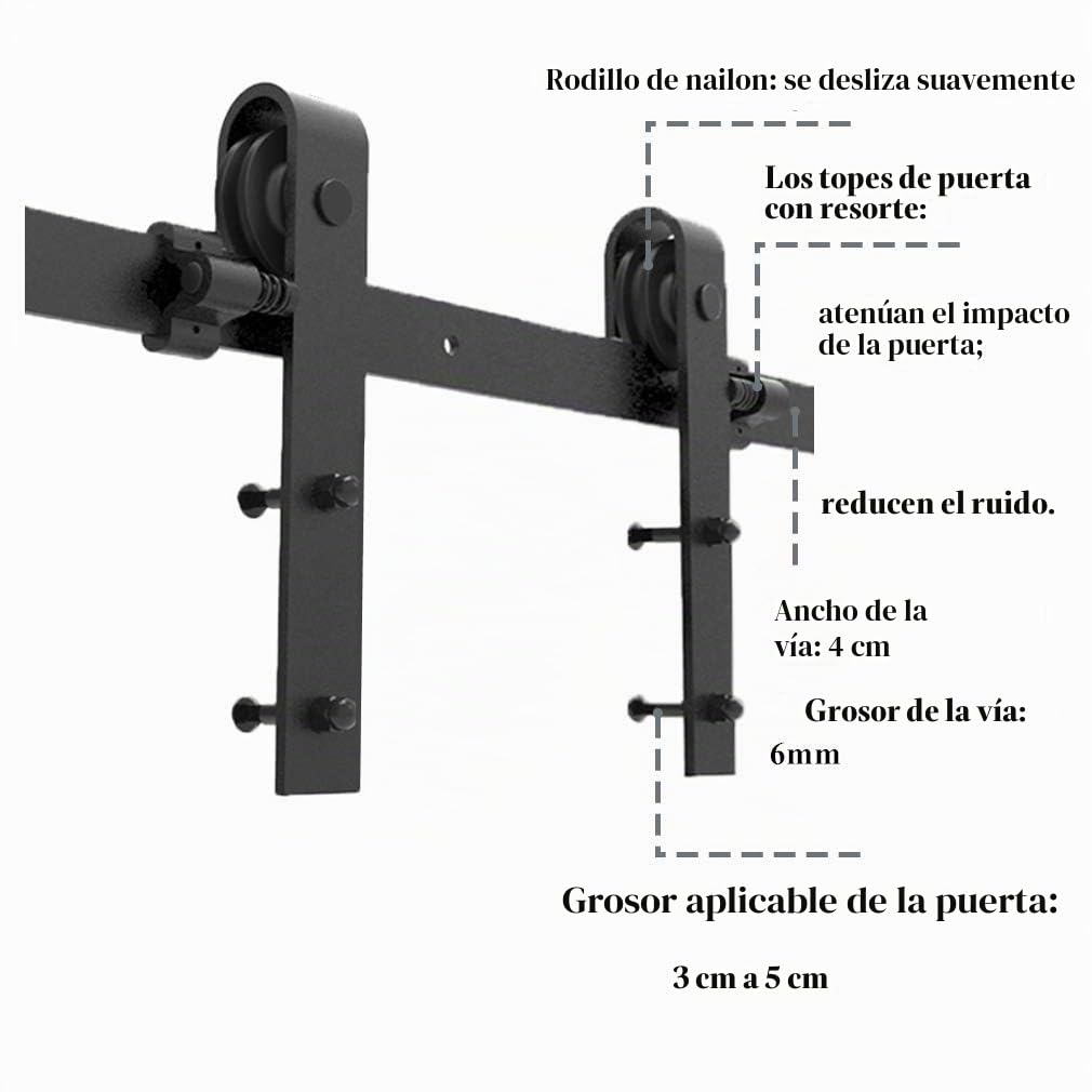 CCJH 2.46M/8FT - Kit de Riel para Puerta Corrediza, Doble Riel para Puerta Colgante de Madera