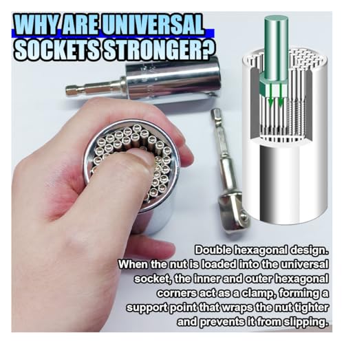 ZIMISI Universal Socket Set (11-32mm 7-19mm), Self Adjusting Wrench with Power Drill Adapters, Universal Socket Tool for Unscrew Any Bolt, Multi-Function Tool for Dad, Men, and Husband