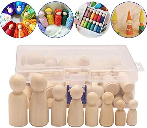 Focalmotors 50-Pack Unfinished Wooden Peg Dolls, Wooden Decorative Doll People Shapes for Painting, DIY Craft Art Projects