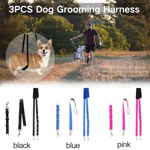 SQAQS 3PCS Haustier-Hundegeschirr, Starke Ausdauer, Hals und Haunch Halter, Fellpflege, verstellbares Tischseil mit D-Ringen, Gurt, Waschen Hundepflege Tub Zurückhaltung, Hund Bade Seil fü(schwarz)
