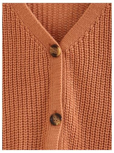 OYOANGLE Girl's Button Up Cardigan Sweater Long Sleeve V Neck Soft Knit Cropped Cardigans4