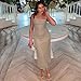 BOLLEY JOSS Women's Sequins Midi Dress Sexy Back Slit Spaghetti Strap Bodycon Long Dress Summer Sparkly Party Dresses Light Apricot