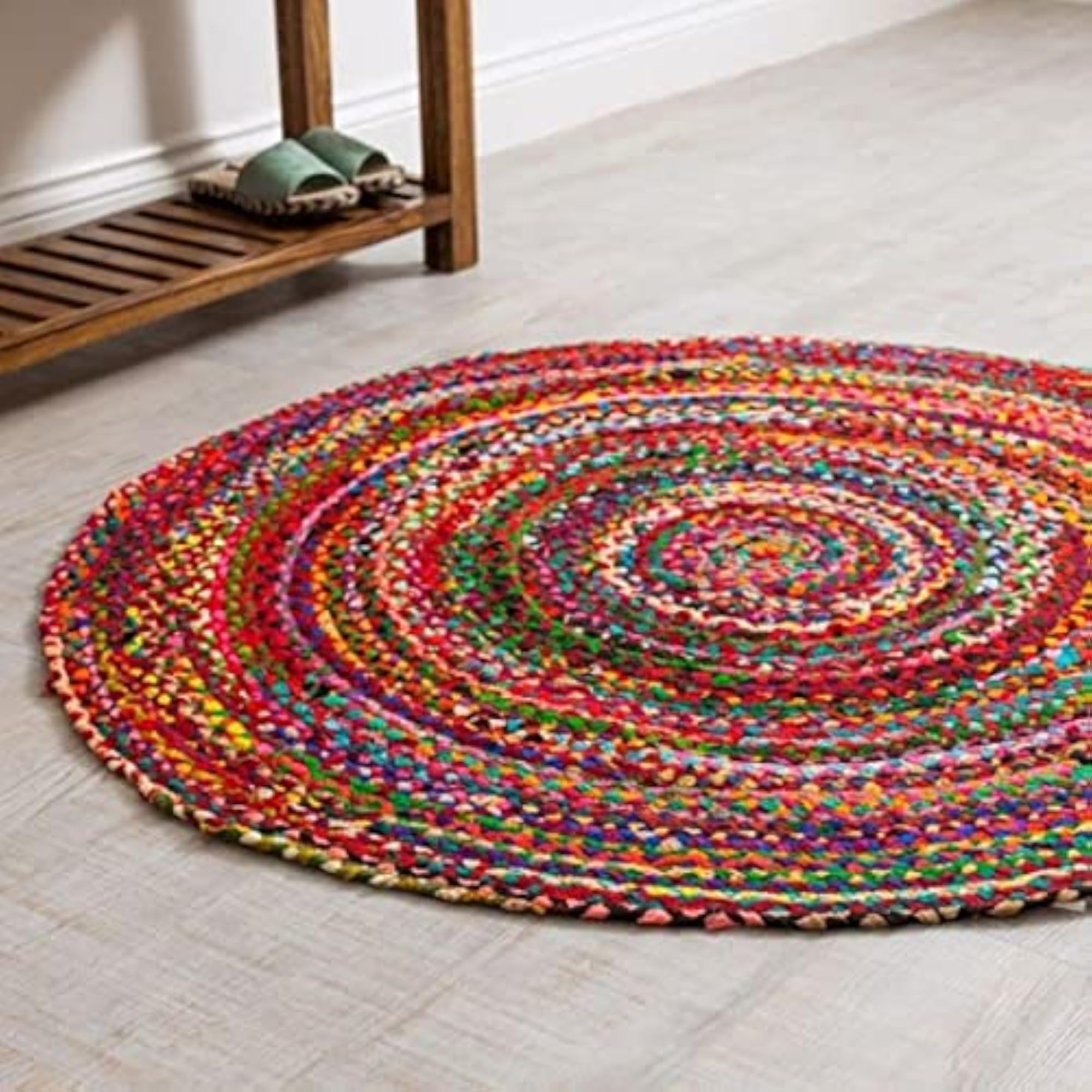 Bhuvan Handloom Multi Cotton Reversible Rug, 70 Cm Round