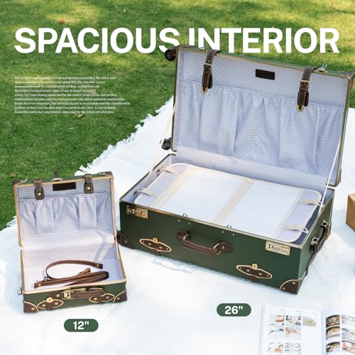 urecity Vintage Suitcase Set for Women, Vintage Luggage Sets for Women 2 Piece, Cute Designer Trunk Luggage, Retro Suit Case, Luggage Zipperless TSA Approved, Army Green, 20"+12"