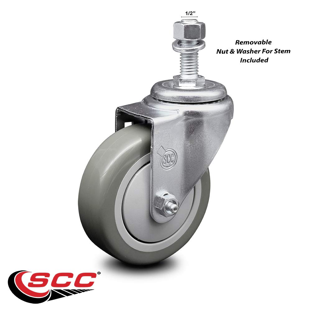 4" Swivel Caster with 1/2" Threaded Stem and Gray Polyurethane Wheel - 350 lbs. Capacity - Service Caster Brand