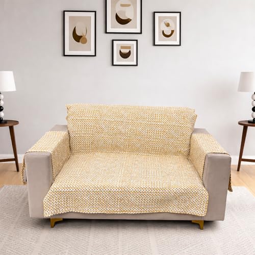 Image of Homerz Premium 2 Seater Quilted Reversible Sofa Cover Mat with Pocket Arms | Polyester Blend 350 GSM Full Coverage & Back Belt for Stability (Sylvara, 2 Seater)