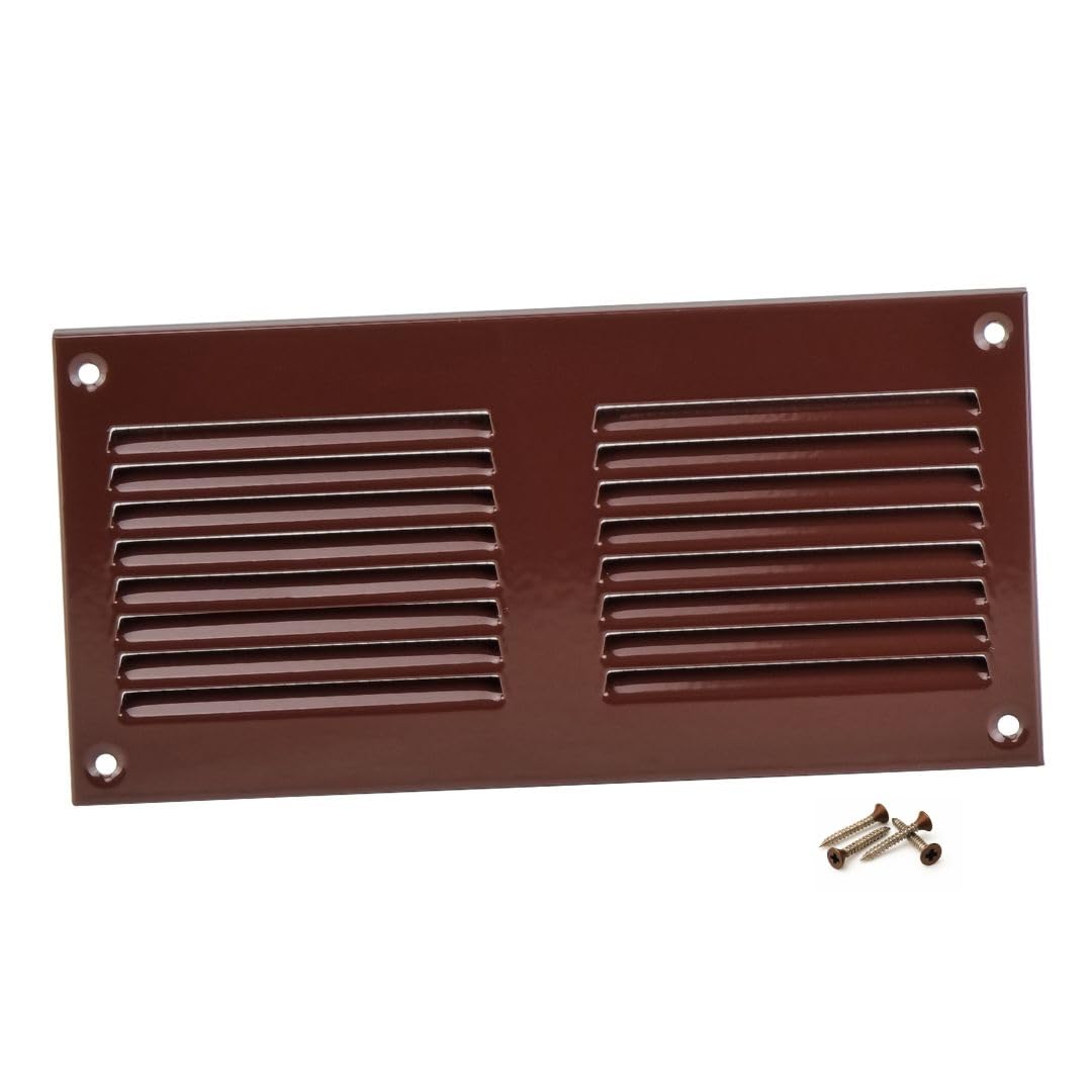 Steinberg14 Brown 200x100mm Metal Air Vent Cover with Insect Mesh - 8x4 inch Ventilation Grille - Air Vent Register for Walls and Ceilings - Ventilation Cover for Outdoor and Indoor