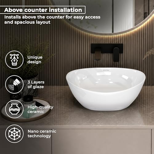 Image of Plantex Ceramic Basin /Wash Basin for Bathroom /Tabletop Wash Basin /Bathroom Basin (Cadiz, White)