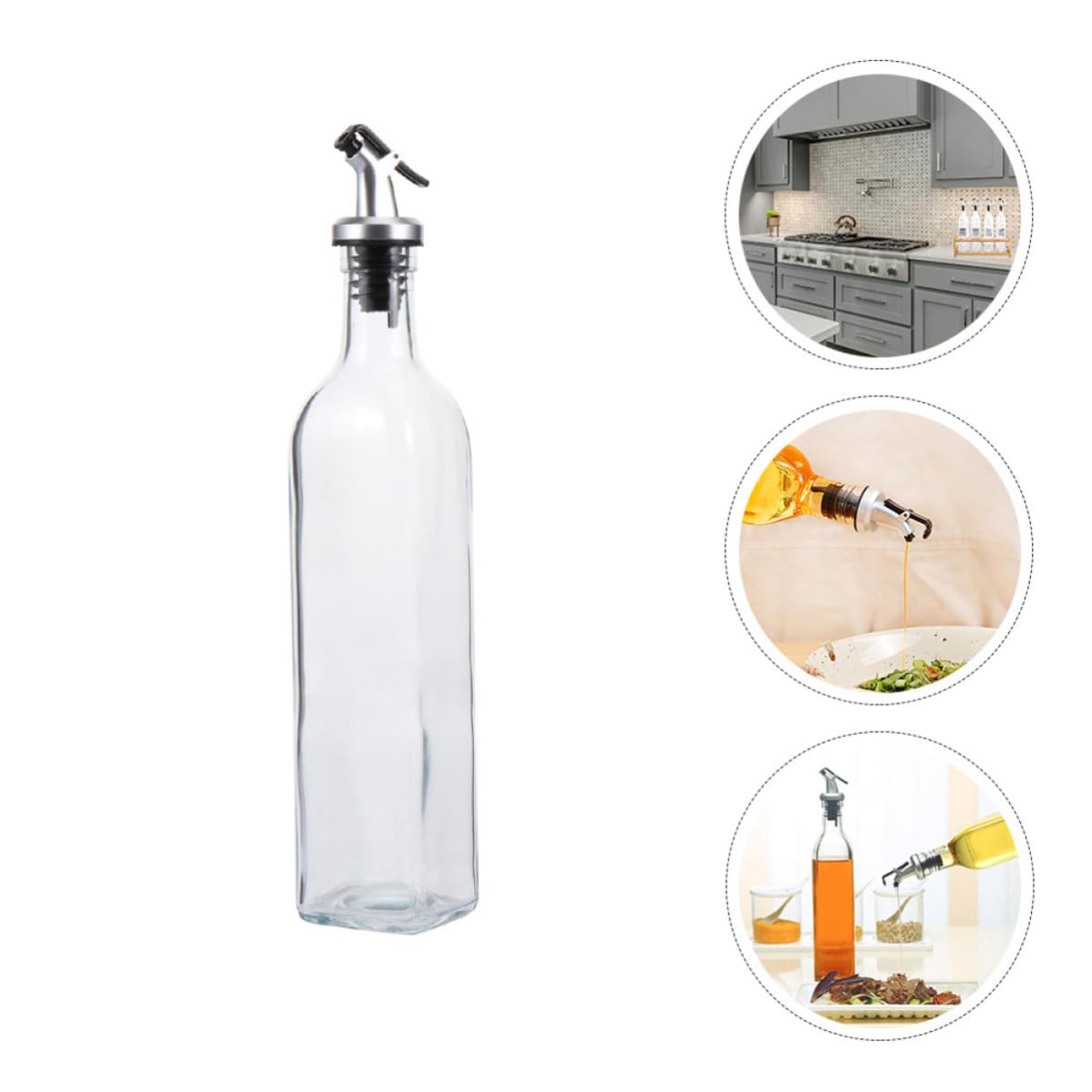 INOOMP Set 4 Bottiglie in Vetro da 250ml per Condimenti Liquidi, Olio e Aceto, Design Antigoccia e Tappo Ermetico, per Cucina Domestica