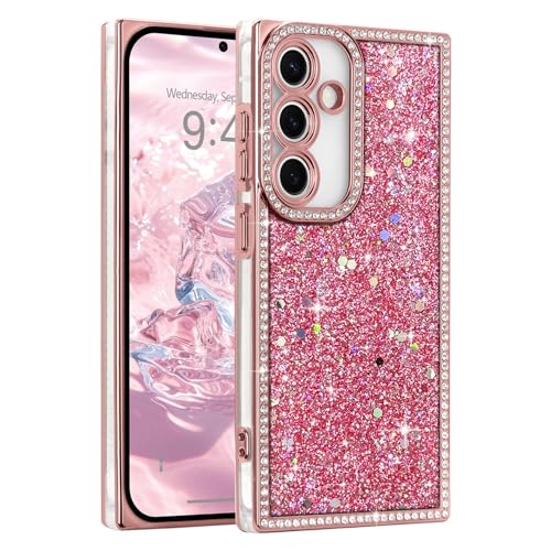 LAPOPNUT for Samsung Galaxy S26 Case,Glitter Sparkly Crystal Diamond Rhinestones Rectangle Edge Phone Case for Girls Women,Cute Bling Sequin Shockproof Raised Camera Protection Cover,Pink by LAPOPNUT - Used condition - CA$16.07