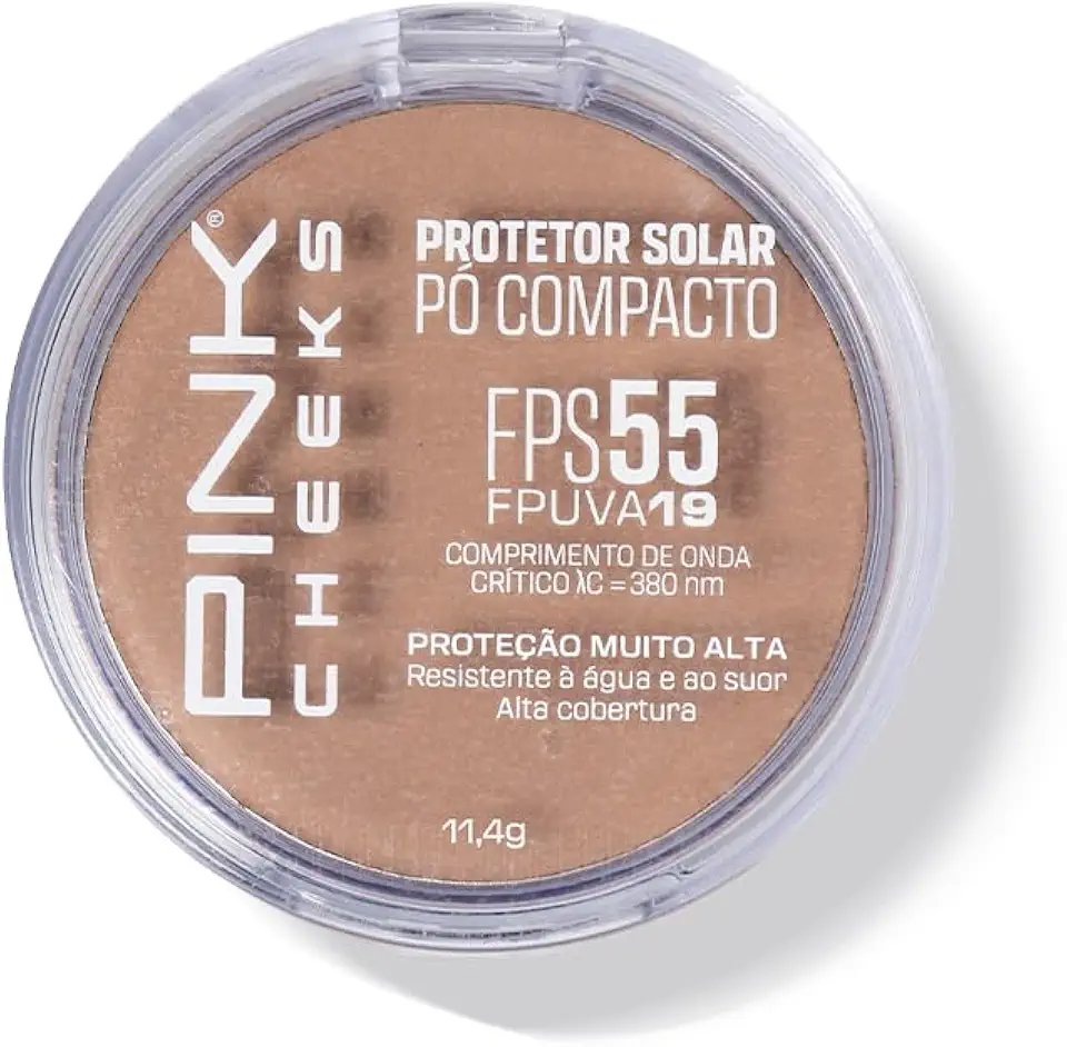 Pink Cheeks Protetor Solar Pó Compacto com Cor FPS 55 FPUVA 19 11,4g Efeito Matte