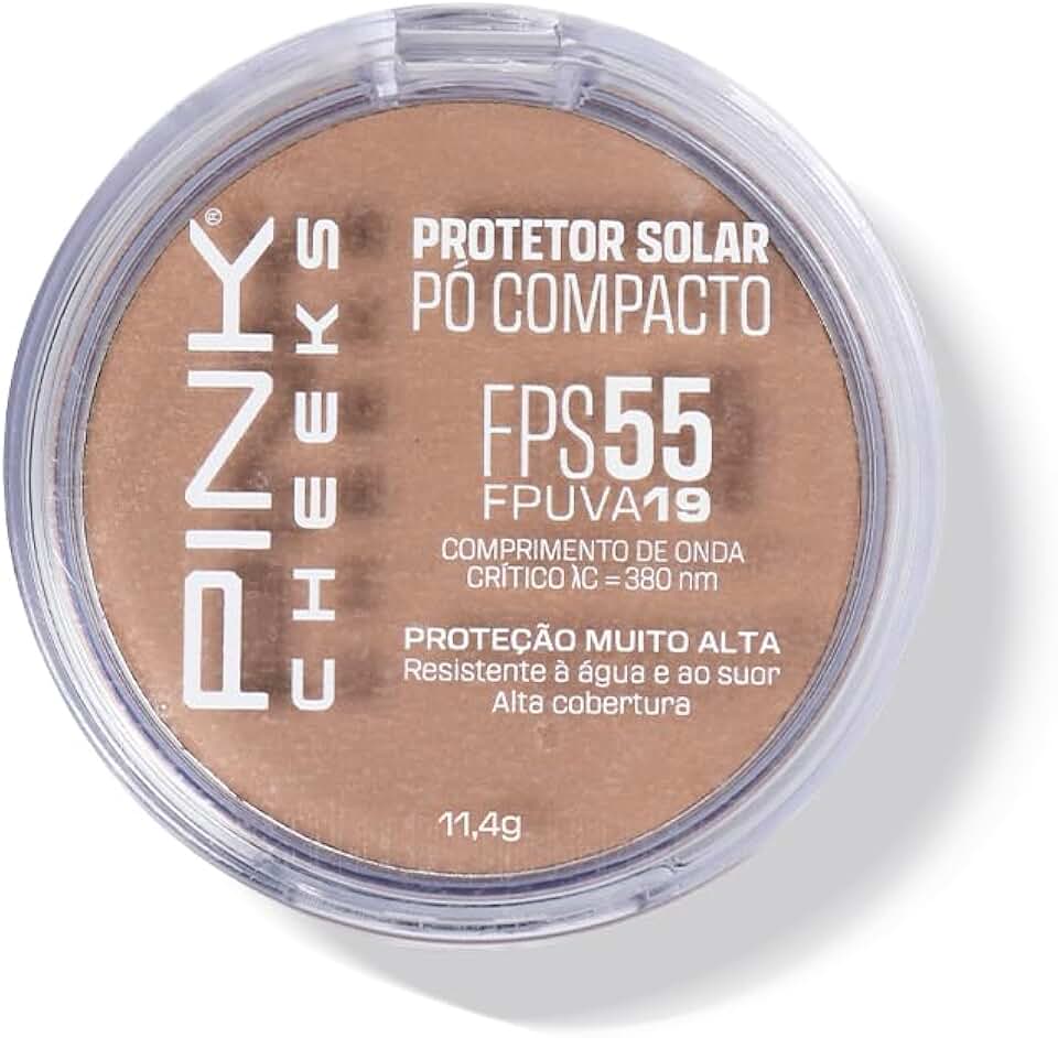 Pink Cheeks Protetor Solar Pó Compacto com Cor FPS 55 FPUVA 19 11,4g Efeito Matte