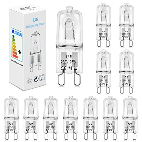 BROTOU Ampoule Halogene G9(12 Pièces) 25W 230V 2800K Sans Scintillement Dimmable, Lampe salon halogène,Ampoule four g9 25w 300 degré pour Hotte de...
