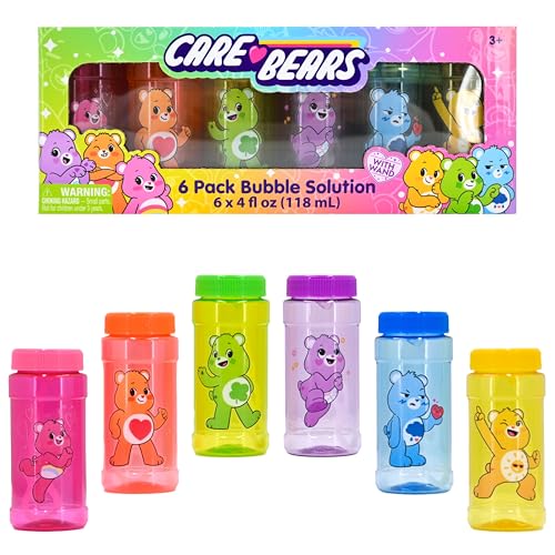 Care Bears 6-Pack Bubble Solution for Kids Non-Toxic Dye Free Bubble Wands for Outdoor Fun Birthday Parties & Summer Play