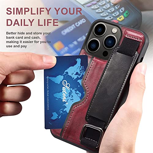 Fulnes Case For Iphone 12/12 Pro/12 Pro Max, Pu Leather Wallet Protective With Card Holster Wrist Strap, Comprehensive Protection Against Collision Back Cover (Color : Red, Size : 12Pro 6.1") #TOP5