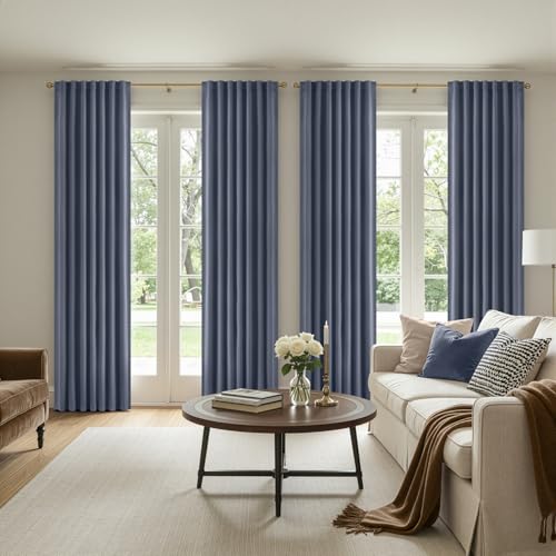 Image of ANRODUO Stone Blue Back Tab Blackout Curtains 84 Inch Long 2 Panels | Rod Pocket,Thermal Insulated Room Darkening Light Blocking Curtains for Living Room Bedroom Privacy,W42xL84