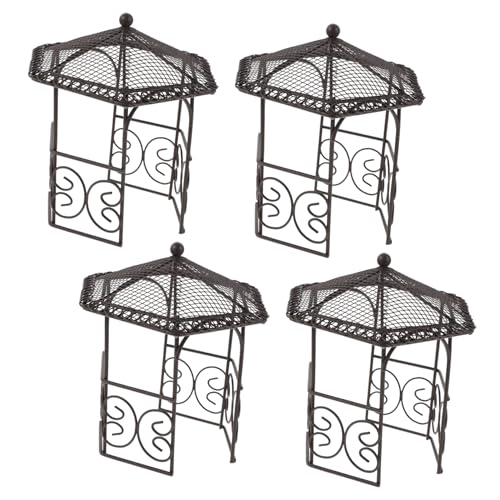 UPKOCH 4 Stück Mini Pavillon Aus Schmiedeeisen Puppenhaus Miniatur Gartenzubehör Puppenhaus Feengartenmöbel Mikro Landschaftspavillon Ornamente Feengarten Puppenhauspavillon