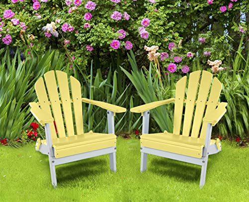 Abcpatio Folding Mini Plastic Adirondack Chair - Outdoor Comfortable Adirondack Chairs, Weather Resistant Patio Folding Seating For Patio, Porch, Deck, Pool, Garden, Backyard (Yellow/White) #TOP5
