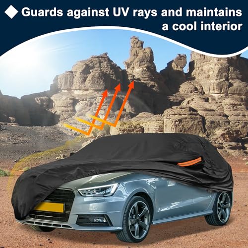 Image of Black Heavy Duty Waterproof Car Cover for Sedan 169 inch-175 inch - All-Weather UV Protected Outdoor Full Exterior Cover with Sun /Snow /Rain Resistance