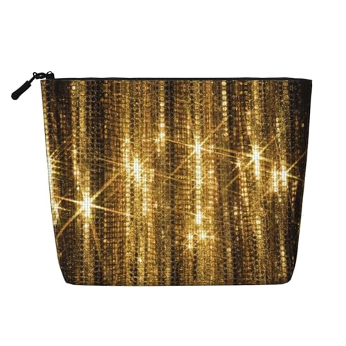 Trousse de voyage en faux chanvre à paillettes dorées pour femme, grande capacité, usage quotidien, organiseur à fermeture éclair