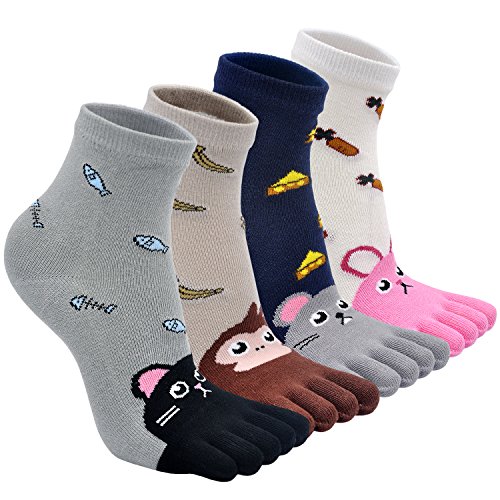 Hellomamma Kids Toe Socks Girls Cute Animal Cat Dog Cotton Sox Five Finger Ankle Sock2