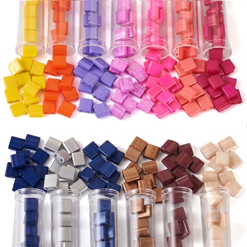 Pandahall 260Pcs Opaque Tila Beads - 2-Hole Square Craft Beads 5mm for Jewelry Making
