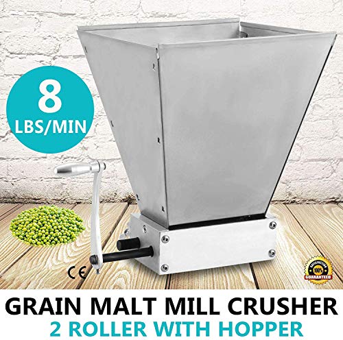 Drohneks Manual Adjustable Barley Malt Grain Mill 2-Roller Barley Grinder Crusher for Homebrewing?Hand Shake?