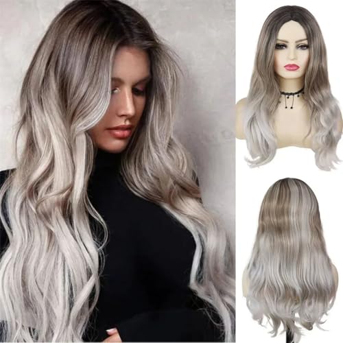 Long Curly Wigs For Women Synthetic Silver White Hair Natural