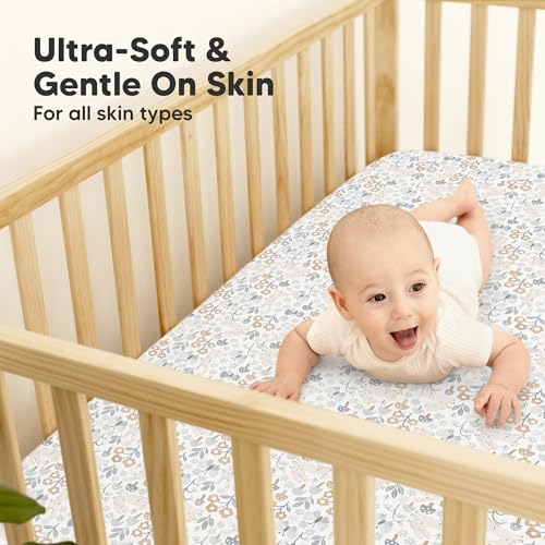 Image of 2-Pack Waterproof Baby Crib Sheets for Boys, Girls, 52x28 (Prairie) | Viscose Derived from Bamboo Toddler Bed Sheet Neutral, Fitted Crib Mattress Protector Cover for Baby Bedding, Soft & Gentle