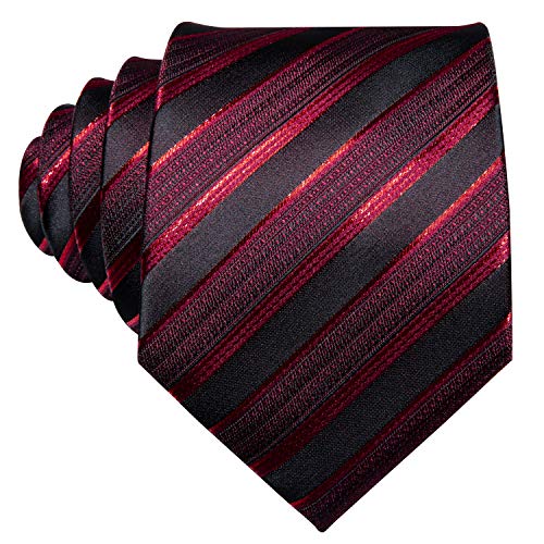 Barry.wang Stripe Men Ties Set Classic Woven Necktie With Handkerchief Cufflinks Formal Black Red #TOP5