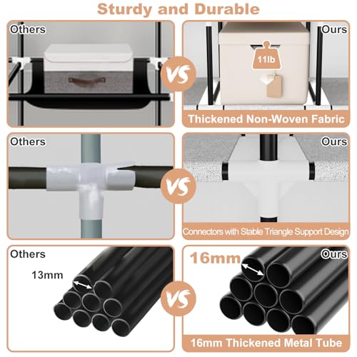 Vicye Tragbarer Kleiderschrank Stoffschrank für Hängende Kleidung mit 4 Ablagen, 2 Kleiderstangen und 6 Taschen, Stabil und Leicht Aufzubauen, Schrank mit Abdeckung für das Schlafzimmer, Weiß