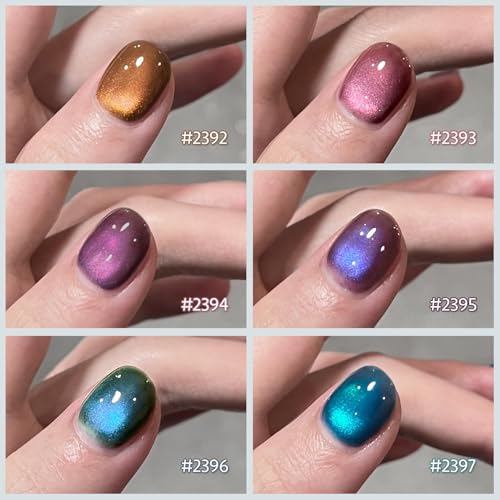 Image of THR3E STROKES Cat Eye Gel Nail Polish Set for Pink Brown Glitter Holographic Cat Eye, Salon Gel Manicure and Nail Art DIY at Home, Bright Moonlight (NEBULA)