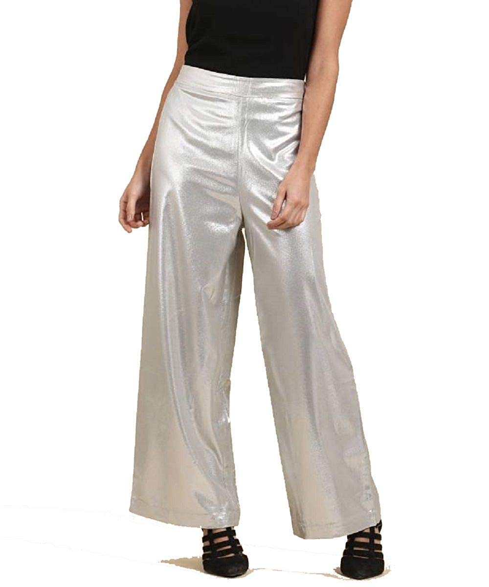 tnq Women's Comfort Fit Shimmer Palazzo Pants (Silver, Regular)-picture-34