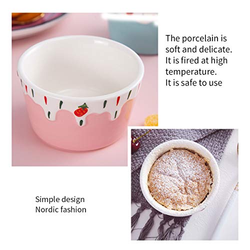 Ceramic Souffle Dishes Ramekins Dish Dessert Bowls, Jemirry 3.5 inch Ice Cream Strawberry Style Ramekins Bowls for Cupcake Pudding Creme Brulee Baking, Colorful-set of 4 - Thumbnail 5