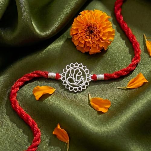 Image of ZAVYA 925 Pure Silver Ganesha Rakhi for Brother, Sterling Silver Bracelet for Bhai, Rakshabandhan Gift, with Authenticity Certificate