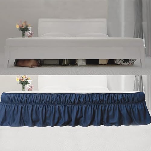 Ayasw Bed Skirt Queen 14 Inch Drop Dust Ruffle Premium Soft And Cozy 1800 Brushed Microfiber Three Fabric Sides Wrap Around With Elastic No Top Easy On Fit Queen/King Size Bed Blue #TOP4